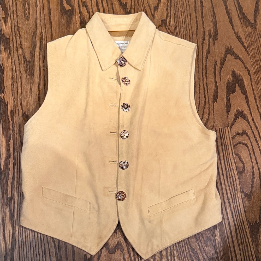 Livingston Williams Beige Suede Vest with Button Details